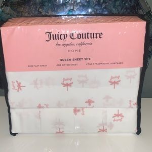 Juicy Couture Queen Size Bed Sheets Set Logos and Dragonflies NEW